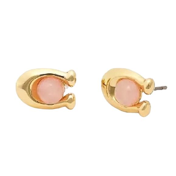COACH ROSE GOLD PLATED SIGNATURE STONE STUD EARRINGS - Picture 1 of 2